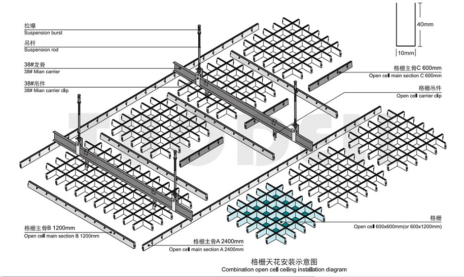 Aluminum Combination grille ceiling system