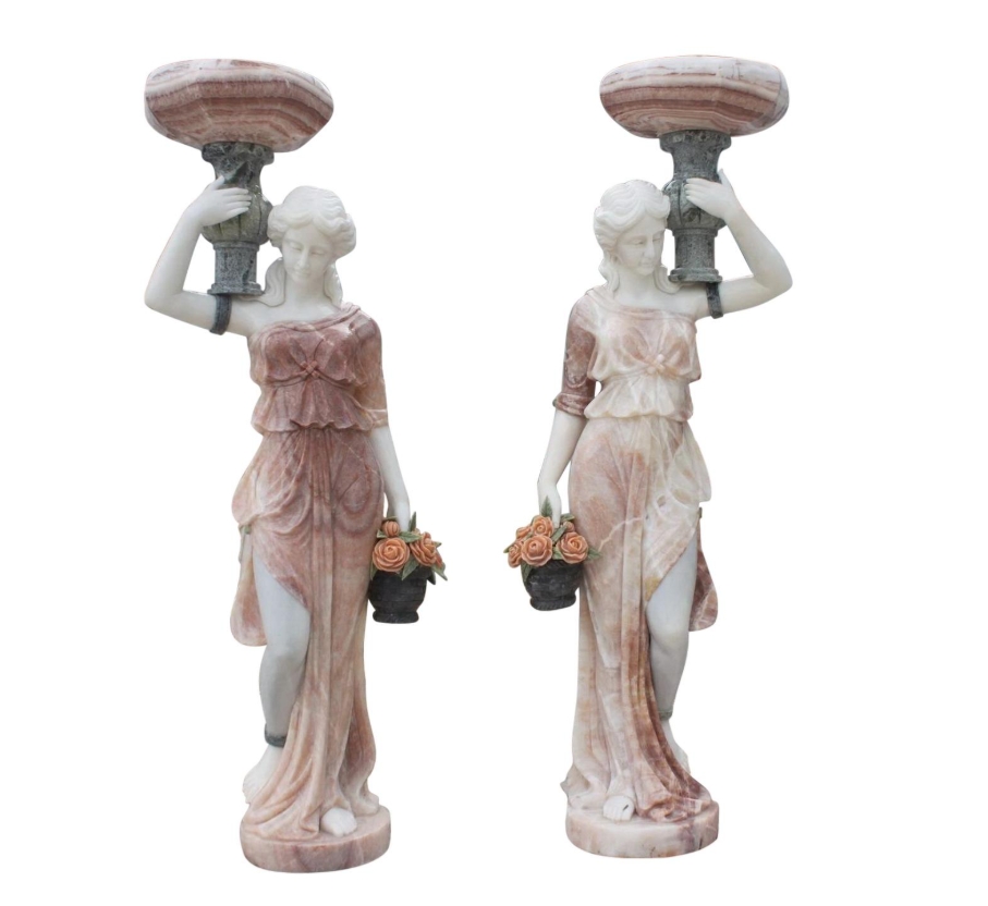 Baroque Style Human Size Marble Statues Pair