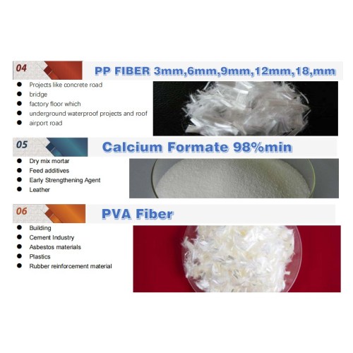 PP Fiber, Pvafiber, formato de calcio