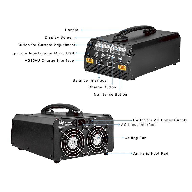 EV-PEAK U4-HP Baki Pengecas Dual Channel untuk Lipo/LIHV 6S-14S Bateri 2500W 25A