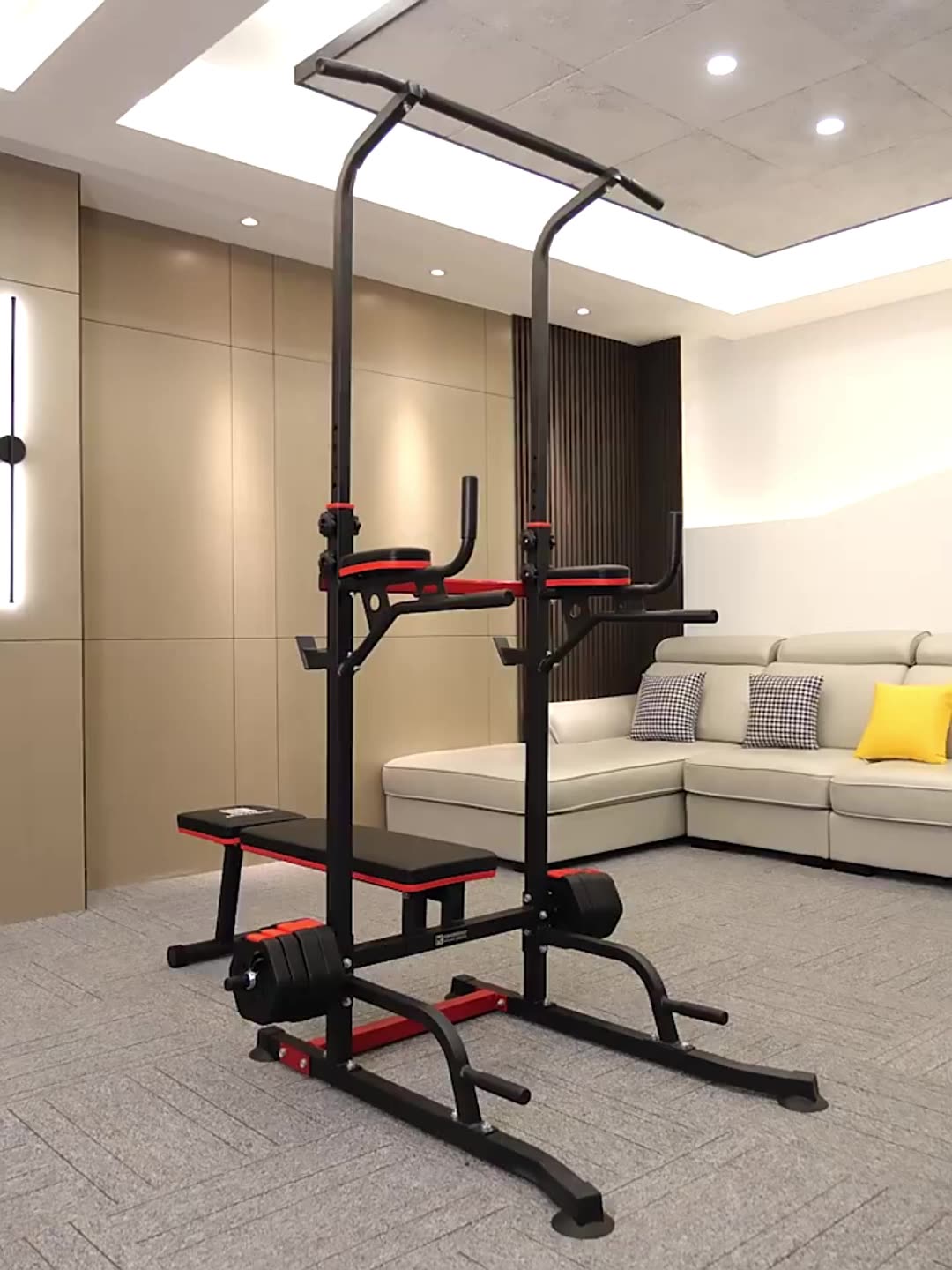 Indoor Fitness Home Fitnessstudio Geräte Stromturm mit Gewicht Bank Kinn Pull -Up Dip Bars Gymnastik Parallele Bars für Verkauf1