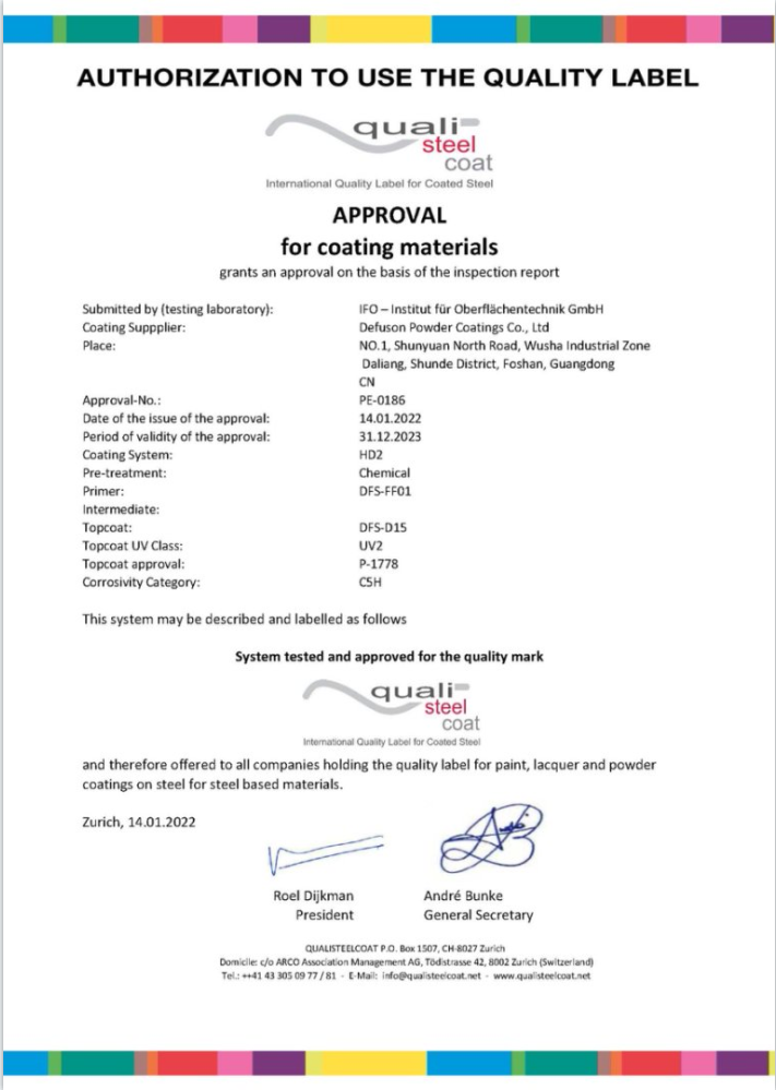 qualisteelcoat approval for coating materials