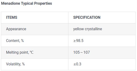Especificación de Menadione Menadione specification