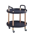 Round Coffee Table with 2 Layers - Home Storage Mobile Trolley with PP Plastic Top and Beech Wood Legs1