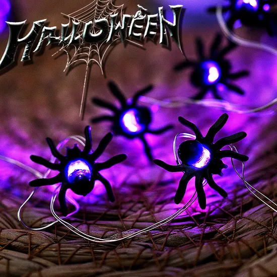 Luces de cuerda de araña LED moradas espeluznantes para decoración de Halloween1