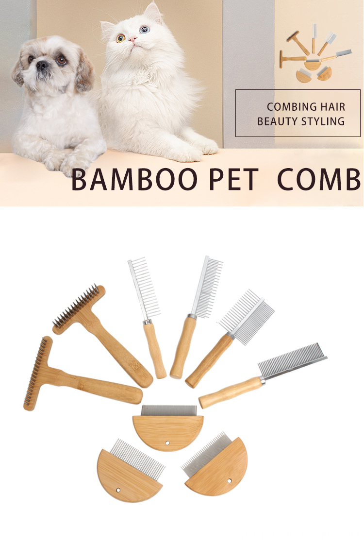 Factory Wholesale Custom Laser Logo Bamboo Wooden Handle Pet Flea Comb Cat Dog Hair Grooming Comb