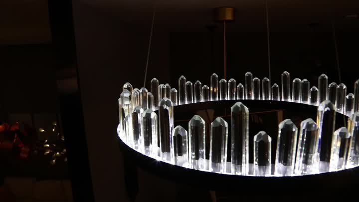 Crystal stands on a black ring LED pendant light