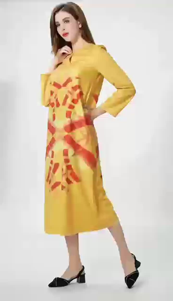 Digital Printed Long Sleeved Dress