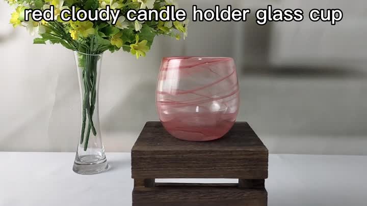 Red Round Colored Cloudy Candle Holder Glass Cup