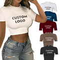 Μαλακό Τζέρσεϊ πτώση ώμου κοντό μανίκι casual boxy fit crop top t-shirts για γυναίκες βαμβάκι tshirt1