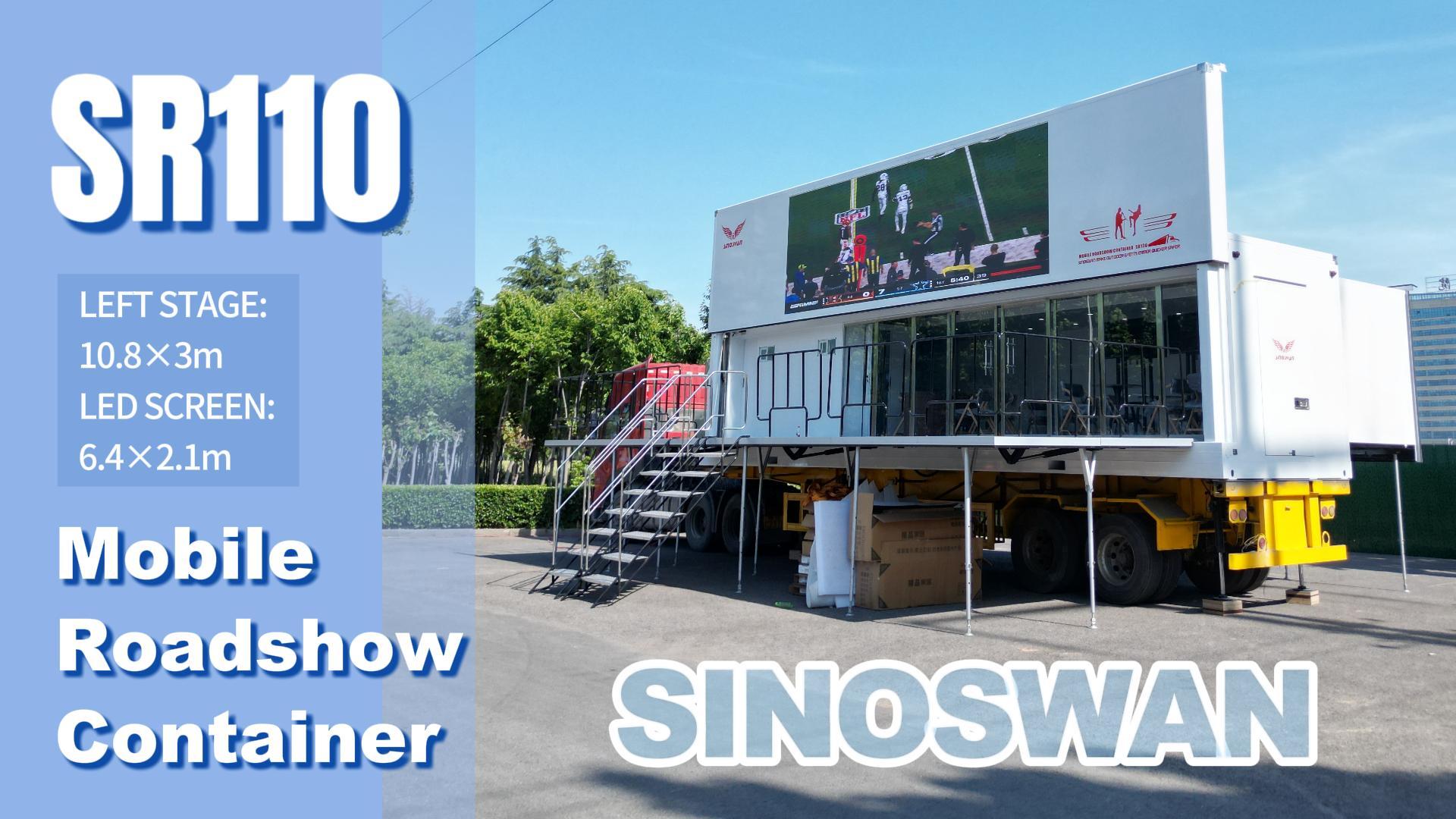 SR110 Mobiler Roadshow-Container | 10,8×3m hydraulische Bühne + 6,4×2,1m LED-Bildschirm + erweiterbarer Geschäftsraum