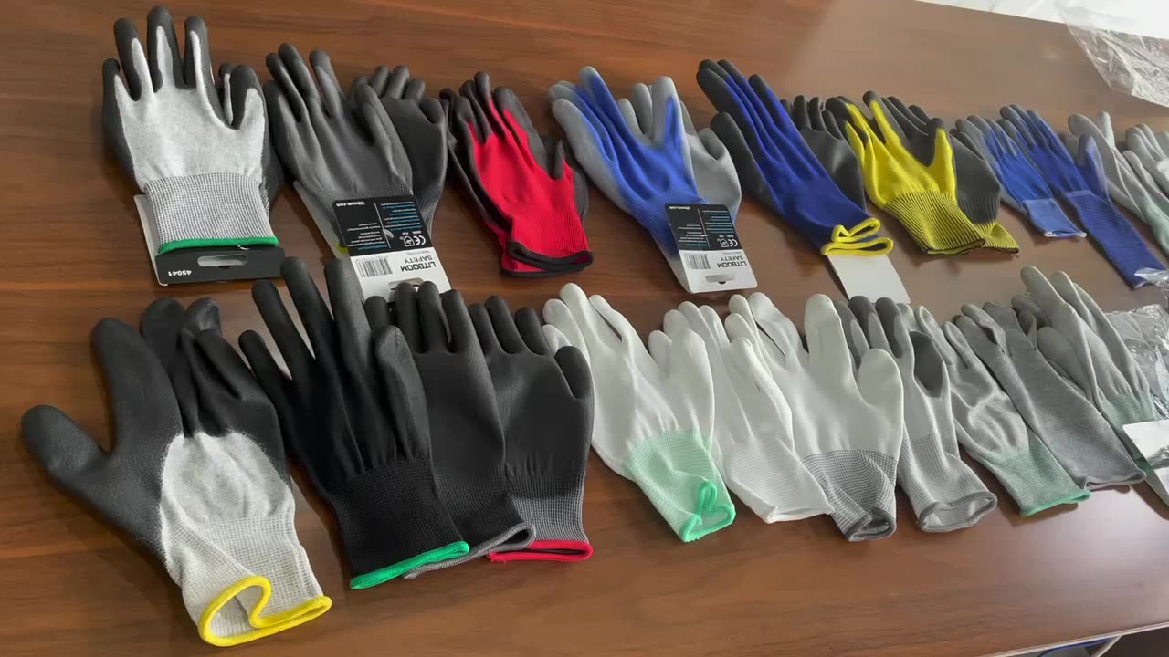 HESPAX Factory индивидуальная 13 -калибра плавные вязаные полиуретановые PU ладонные покрытые легкие комфортные мягкие безопасные перчатки для продажи1