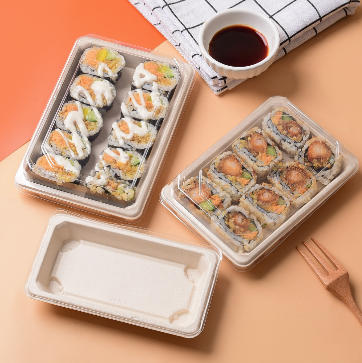 Plateau et couvercle de pâte à sushi à bagasse de canne à sucre et couvercle