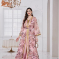 ست مراکشی 2 تیکه ابایا شیک صورتی الماسی توری لباس مجلسی عربی رمضانی Musulmane Caftan1