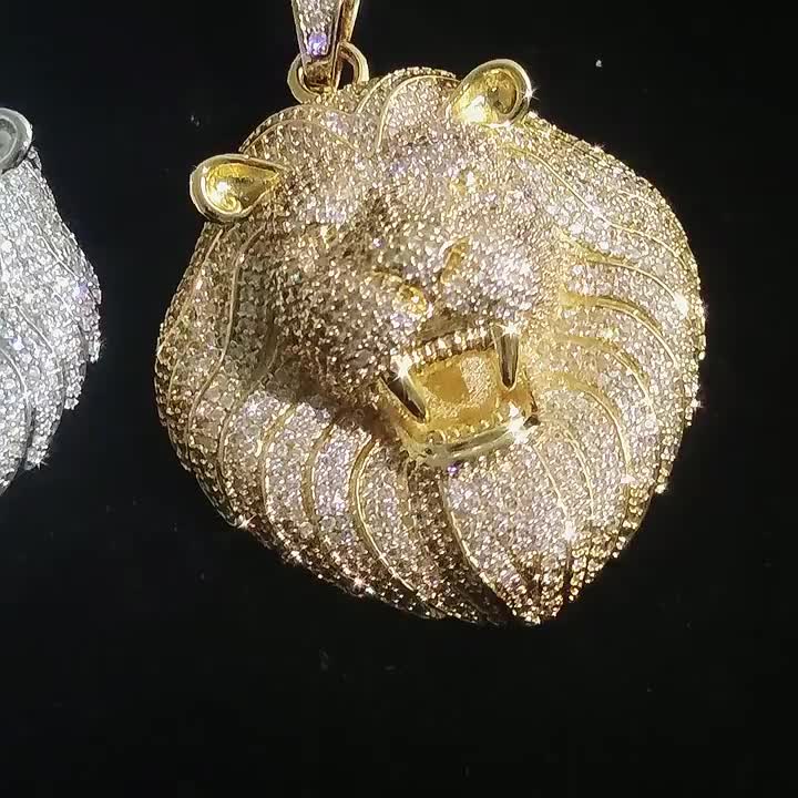 Hip Hop Bijoux Gold Silver plaqué Animal Lion Pendre Iced Out Collier Pendants pour Men1