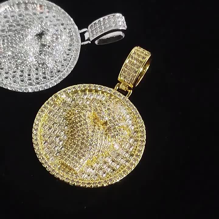 Pendant diamant hip hop Iced Out Bling CZ Collier pendent de monnaie