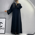 مالزی عربی خاورمیانه مد شیک و رنگ خالص مهره ناخن بند کت و شلوار ژاکت کش باف پشمی آستین بلند Abaya1