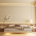 Light luxury no bedside floating bed modern minimalist small apartment double bed frame cream wind suspended bed1