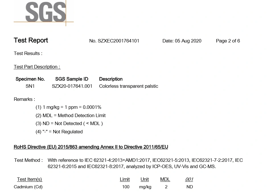 Sgs Sample 인증서 - Hony Engineering Plastics Co.,Ltd.