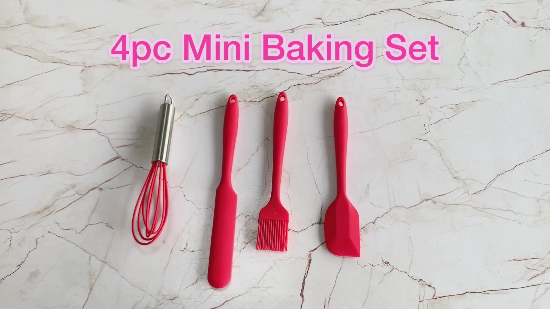 4-Piece Silicone Whisk, Spatula, Brush and Jar Spatula Kitchen Gadget, Mini Baking Set1