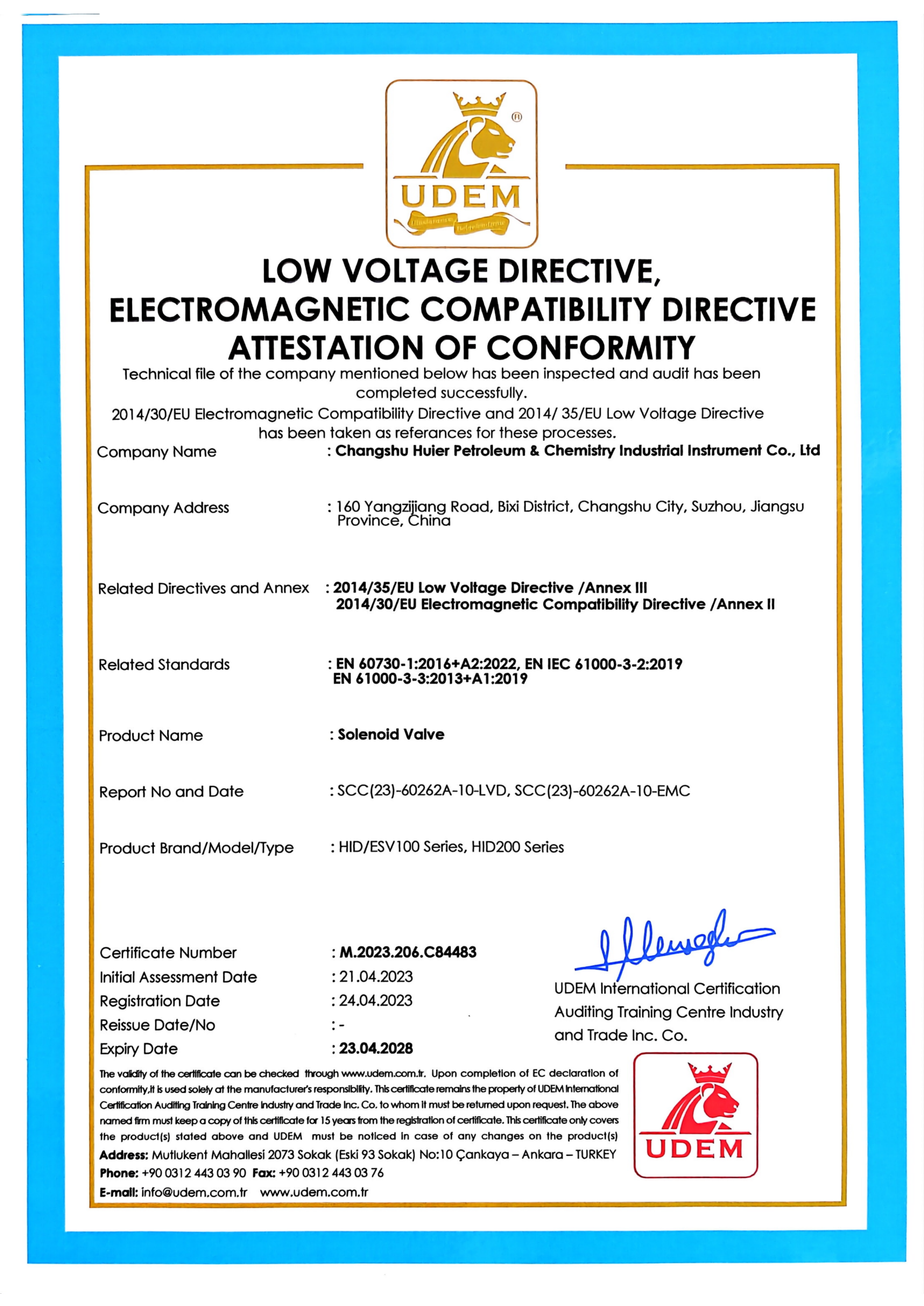CE certificate for solenoid valve