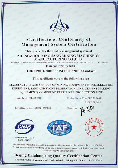Quality Management System Certificate