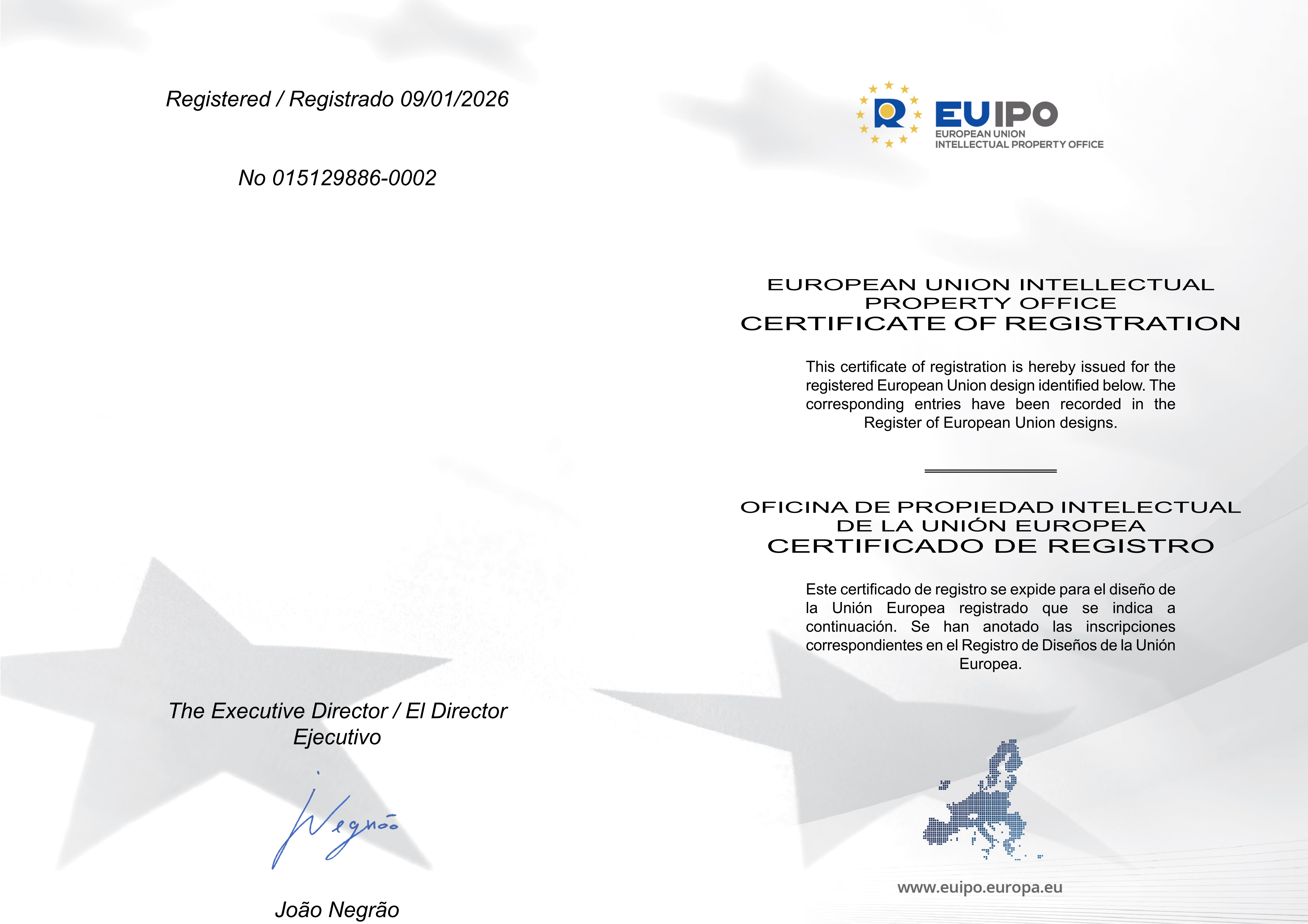European design patent certificate