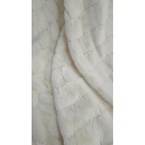 3D Plaid Jacquard Faux Rabbit Fur Fabric