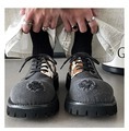 Men's Luxury Leather Slip-On Business Shoes with Horsehair Stitching, Black Derby Style featuring Metal Decoration1