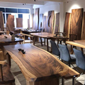 Design exclusivo de forma natural mesa de carvalho superior beira viva borda de madeira maciça mesa de jantar laje de madeira
