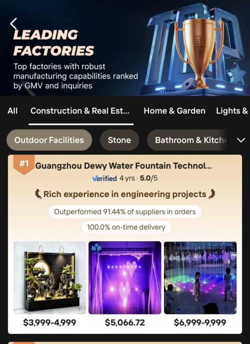 Guangzhou Dewy су фонтанының технологиясы Alibaba.com сайтында үздік рейтингтерге ие болды