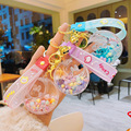 Cute Couple Oil Acrylic Quicksand Colored Bean Moon Rabbit Key Chain Gift for Girls and Women1