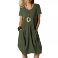 Cotton Linen Summer Dress: Solid Loose Round Neck Casual Women Dress1