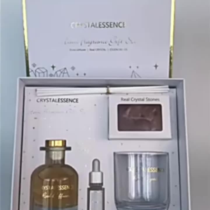 Maravillosa caja de regalo de fragancia: 100 ml de difusor de caña de botella redonda+ 100g set de regalo de vela perfumada11