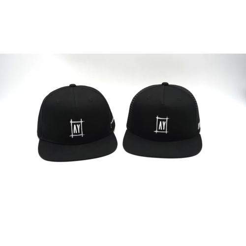 Zwarte platte bill mesh snapback hoed