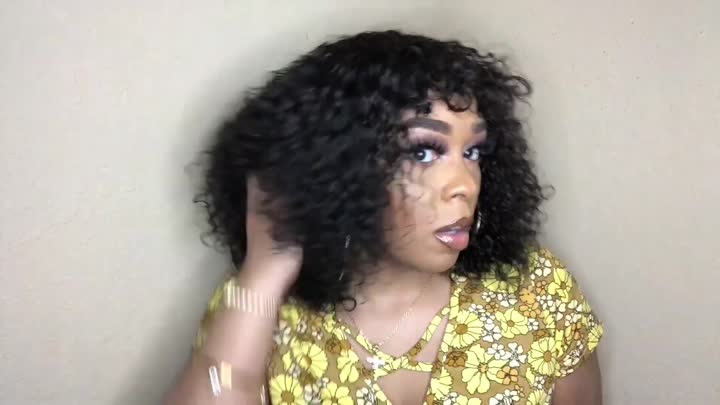 Crap bob wig sing had withs pẹlu awọn bangs kukuru curly wi