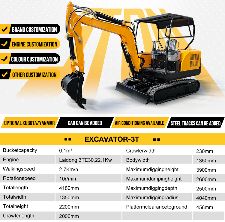 3 0ton Multi Function Small Crawler Digger Bucket Small Excavator