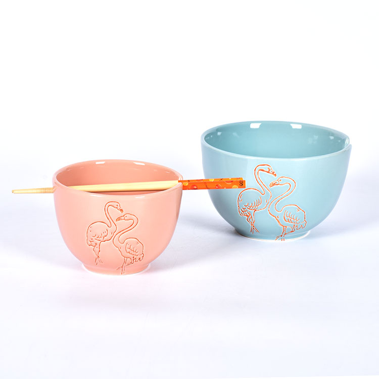 Amazon Flamingo Design Creativity Shape Ceramic instant noodle bowl