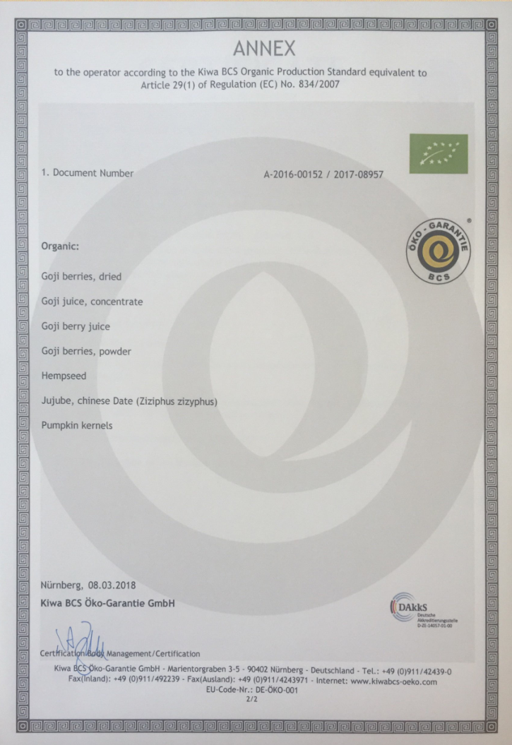 BCS Organic Certificate 