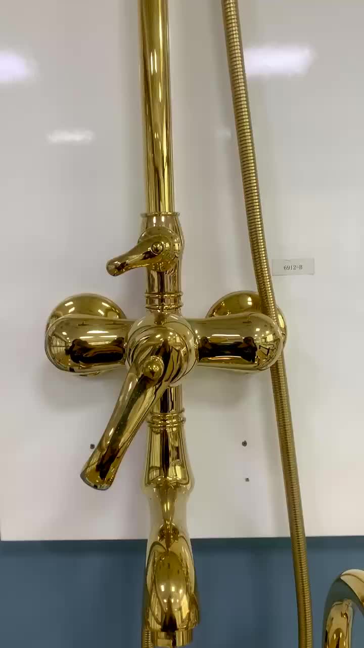 Aufputz-Duschgarnitur aus Messing, Gold, mit langem Auslauf