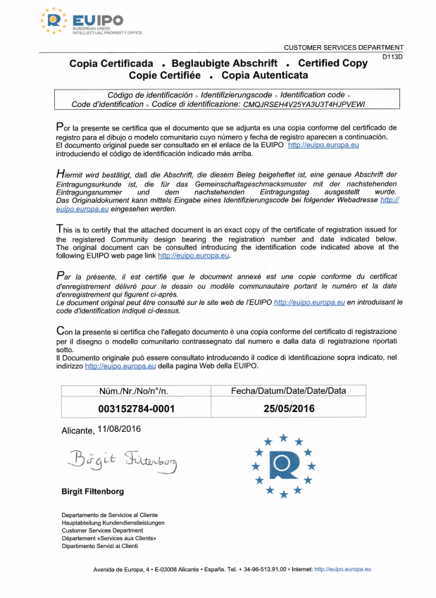 Registration Certificate of the European Union Intellectual Property Office