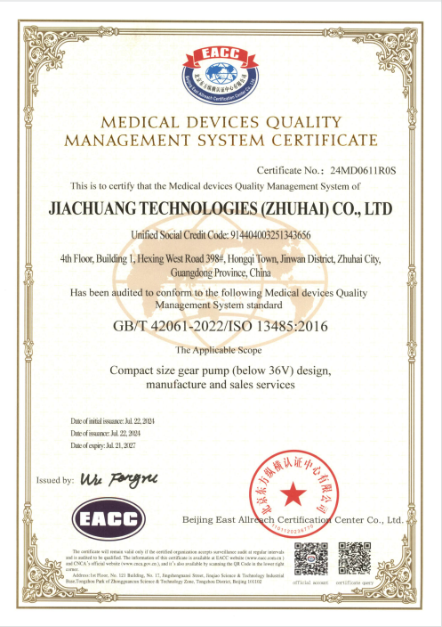 Medical Devices Quality Management System Certificate ISO13485