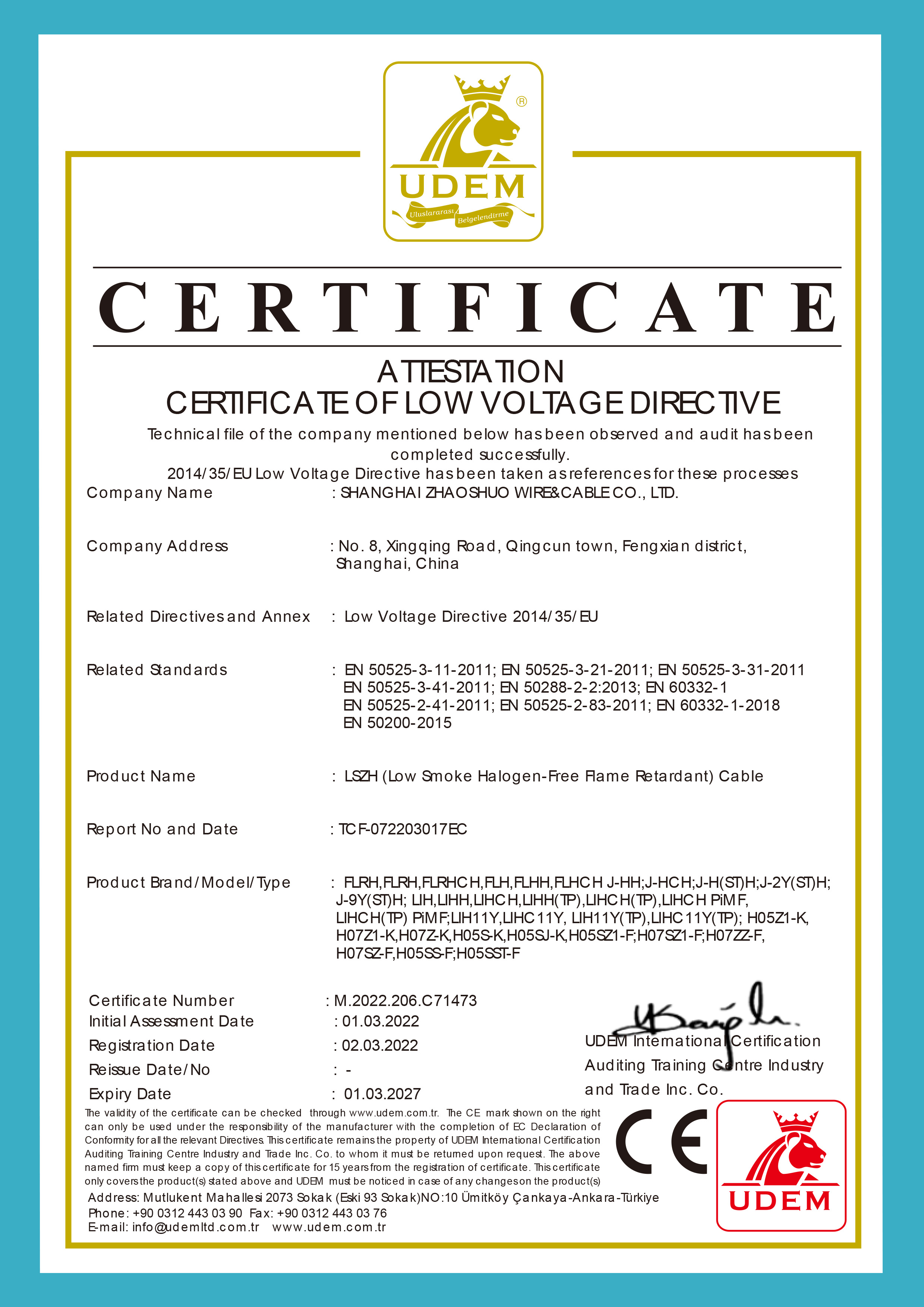 C71473 Low Smoke Halogen-Free Cable - UDEM-LVD