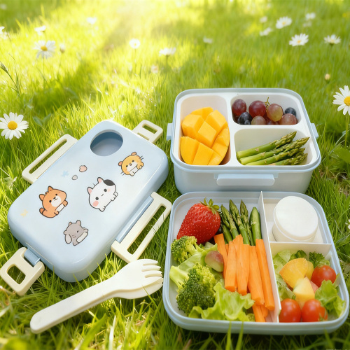 Noua cutie de prânz Bento pentru copii cu mai multe compartimente din desene animate, lansată pentru utilizare la școală și la picnic în aer liber