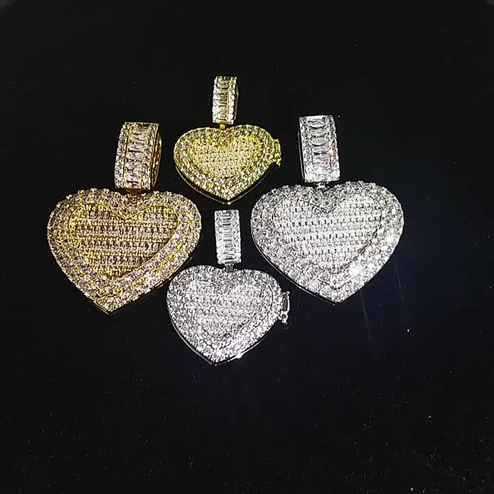 Gold plated copper shinny bling cz crystal memory flip love photo frame pendant open heart picture locket necklace jewelry1