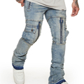 Χονδρική High Street Fashion Designer Style Men Denim Jeans OEM Custom Multi Patch Pocket Cargo Stacked Jeans1