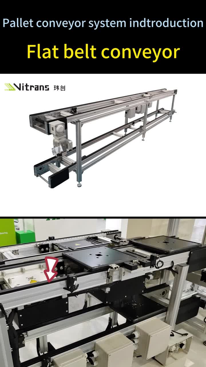 Transportador de cinto plano para sistema de manuseio de paletes