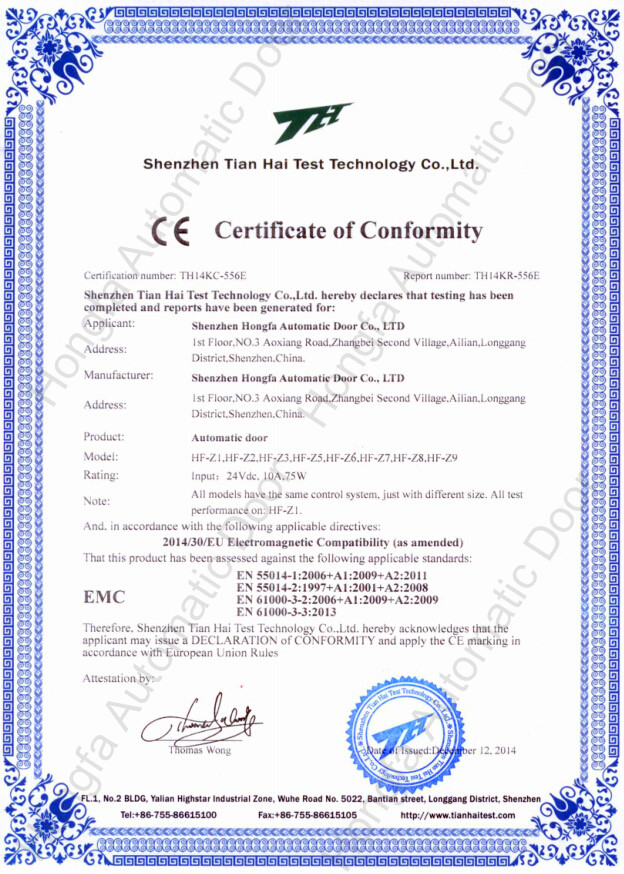 CE Certificate of Conformity