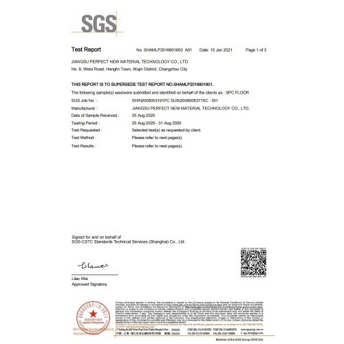 SPC FLOOR Formaldehyde Test(JIANGSU PERFECT NEW MATERIAL TECHNOLOGY CO., LTD.)
