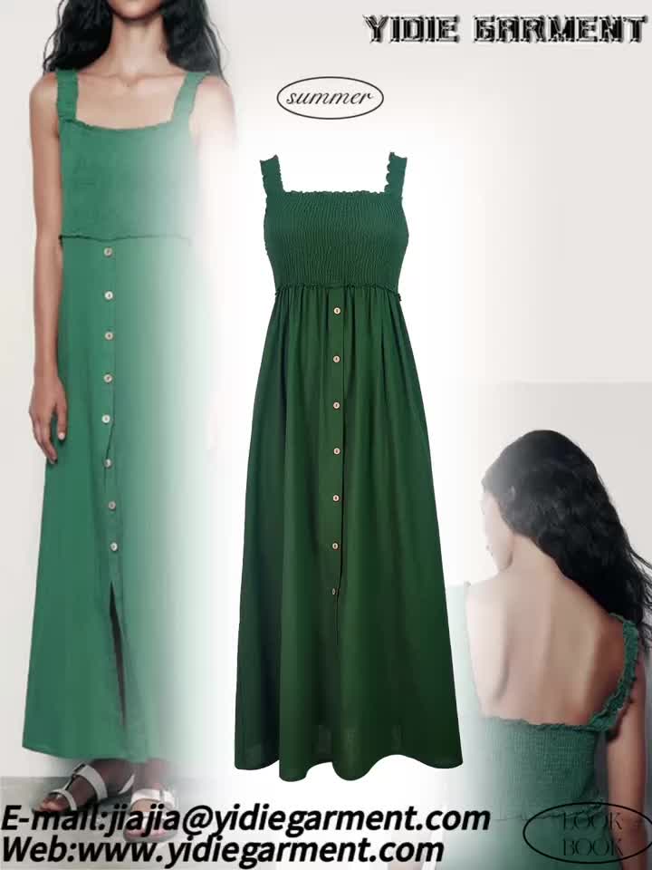 Vestido midi deslizamento de mistura de linho